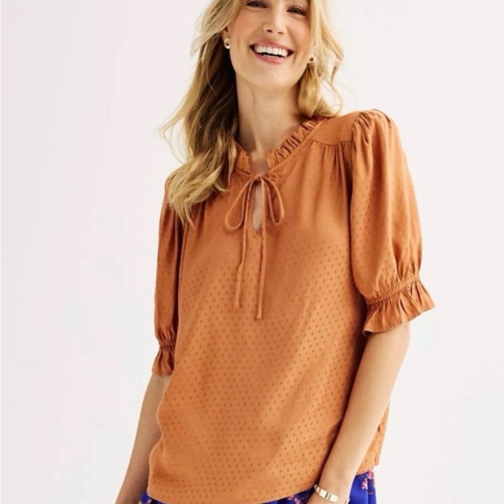 Draper James Rust Eyelet Tie-Front Blouse Size L | Reese Witherspoon Brand